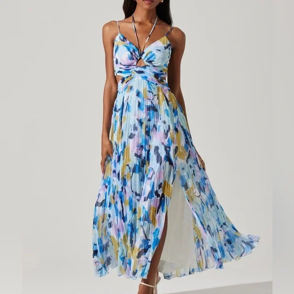 ASTR THE LABEL AQUATE DRESS AQUA BLUE MULTI - Picture 1 of 6